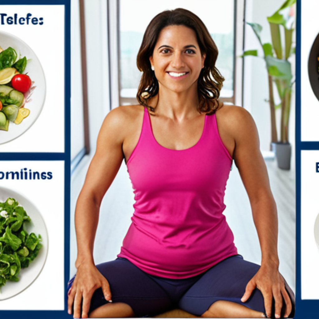 **
Prompt: A vibrant, personalized wellness plan designed by a bienestar coordinator, showcasing diverse healthy meals, exercise routines, and stress-management techniques tailored to a Spanish woman's lifestyle. The scene emphasizes adaptability, consideration for personal preferences, and the coordinator's supporting role.
**