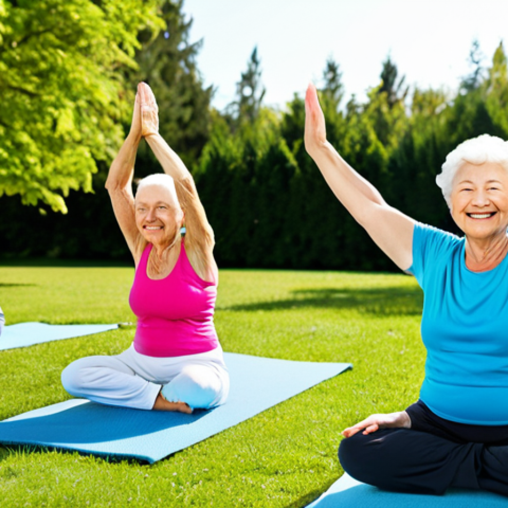 Active Senior Wellness**
"A vibrant, active senior citizen participating in a gentle yoga class in a sunny park, surrounded by lush greenery. They are fully clothed in comfortable athletic wear, smiling and engaged. Focus on healthy lifestyle, community connection, and joyful movement. safe for work, appropriate content, fully clothed, family-friendly, perfect anatomy, correct proportions, natural pose, well-formed hands, proper finger count, natural body proportions, professional photography, high quality."
**