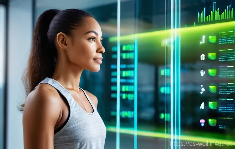 웰빙코디네이터와 건강 트렌드 예측 - **Prompt:** A diverse woman in her late 30s, wearing stylish yet comfortable athletic leisure wear, ...